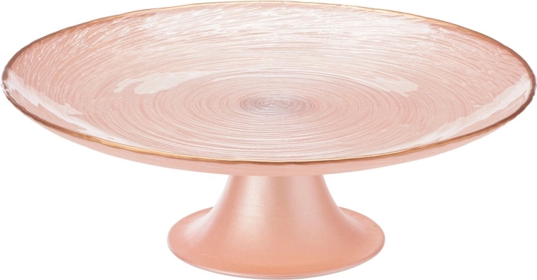 Glazen taartschaal op voet roze 21 cm