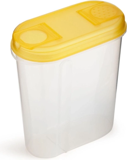 Kunststof voorraadbus voor droge etenswaren 2 l met doseerdeksel, ovaal
