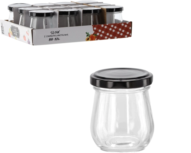 Glazen pot 80 ml met zwart metalen deksel