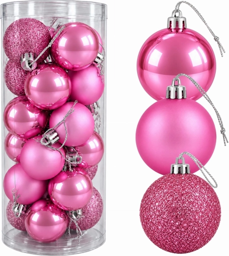 Onbreekbare roze kerstballen voor de kerstboom, 24 stuks