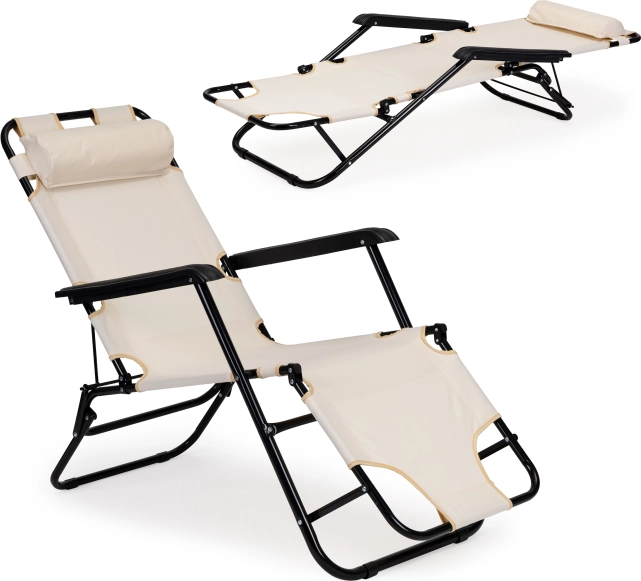 Tuinligstoel MultiGarden met hoofdsteun, inklapbaar, beige