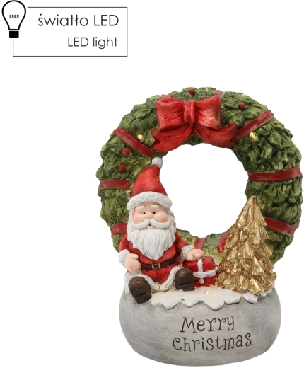Kerstfiguur krans met Kerstman met opschrift Merry Christmas, LED 22 × 21 × 40 cm