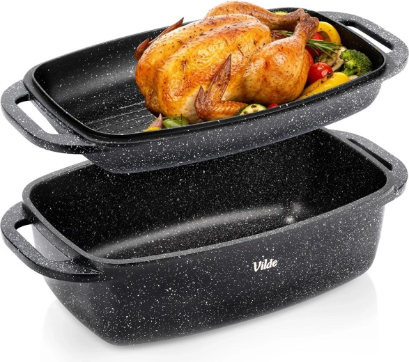 Granit braadslede met deksel 2-in-1 GRANITICA 5,5 + 2,5 l, 40 × 22,5 × 16 cm