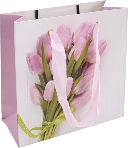 Cadeaupapieren tas met tulpenmotief 15 × 6 × 15 cm