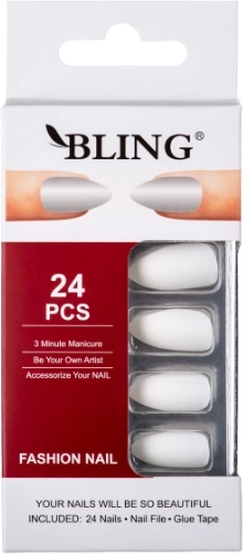 Kunstnagels, BLING Fashion Nageltips (24 stuks) - wit, mat