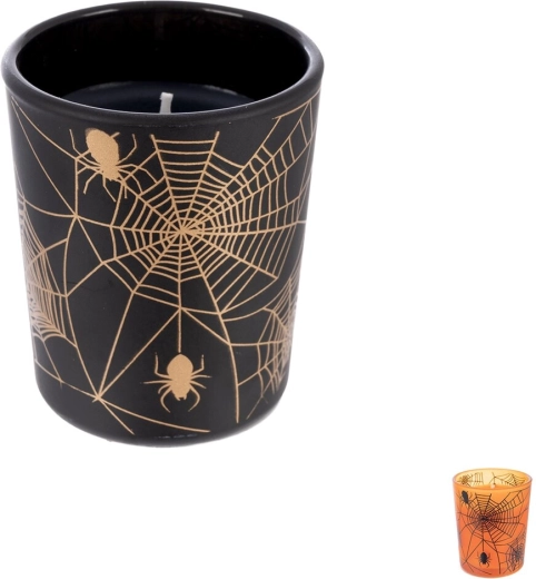 Geurkaars in glas halloween mix met spinnenwebmotief - 1 stuk