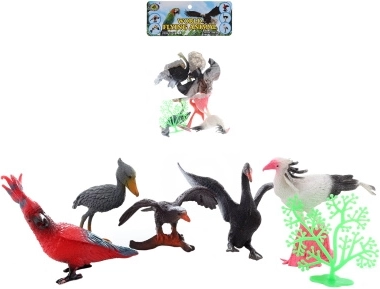 Set van plastic vogeltjes met accessoires in zakje