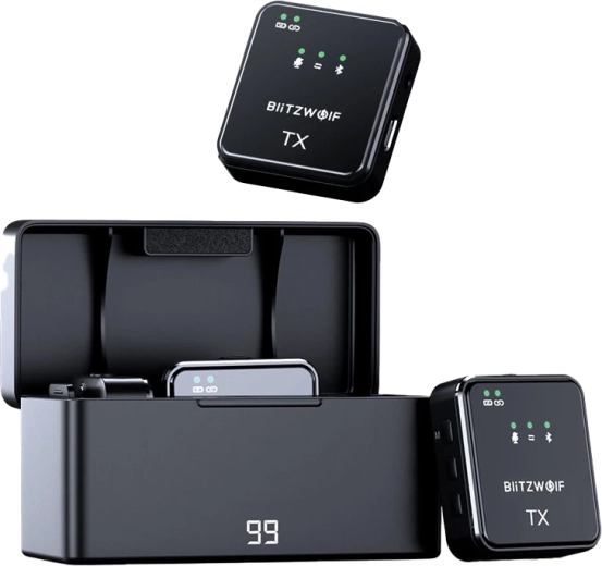 Draadloze microfoon BLITZWOLF BW‑SX63 met oplaadetui (zwart)