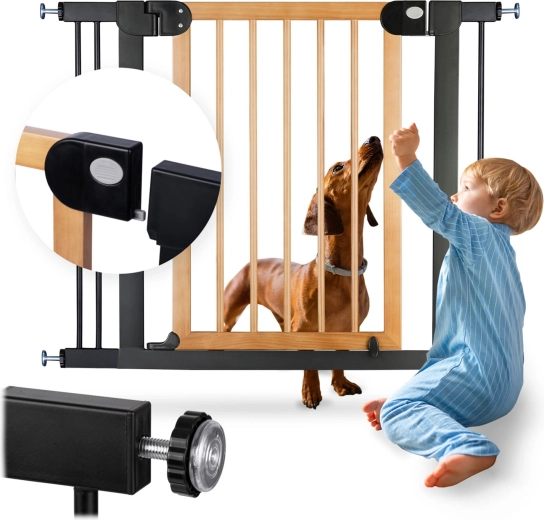 NUKIDO kinderbeveiligingshek, zwart-hout, 76–104 cm