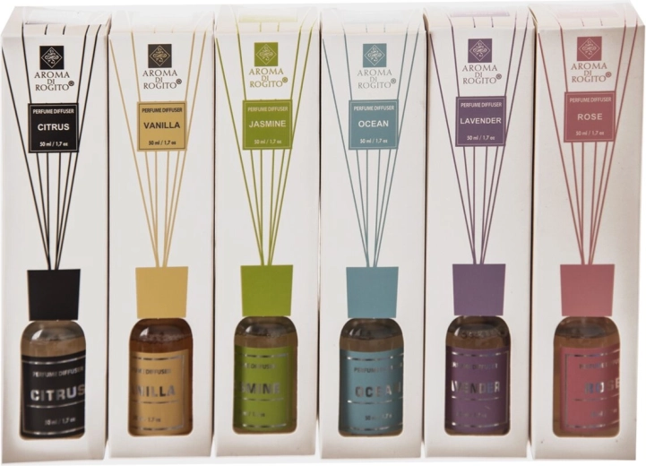 Aromadiffuser met stokjes 50 ml – mix van 6 varianten