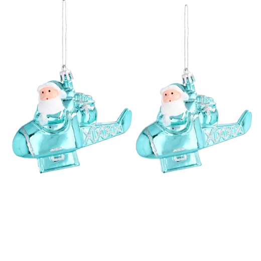Kersthanger-set Santa in vliegtuig, set van 2 stuks