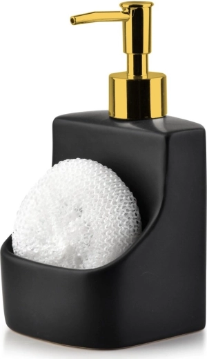 Keramische zeepdispenser met sponsvak, zwart 400 ml