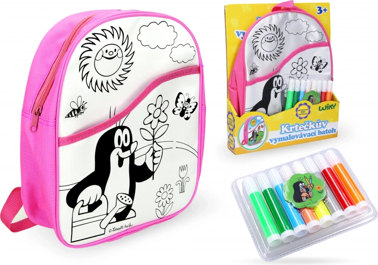 Inkleurbare Rugzak Roze met De Mol, 30 cm en 8 stiften