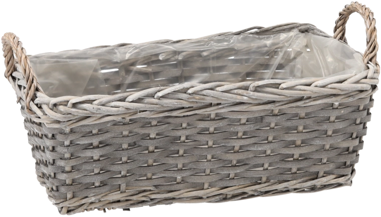 Gevlochten rechthoekige plantenbak 38 × 19 × 14 cm, grijs