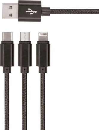 Setty nylon USB-kabel 3-in-1 microUSB, Lightning, USB‑C 1 m – zwart
