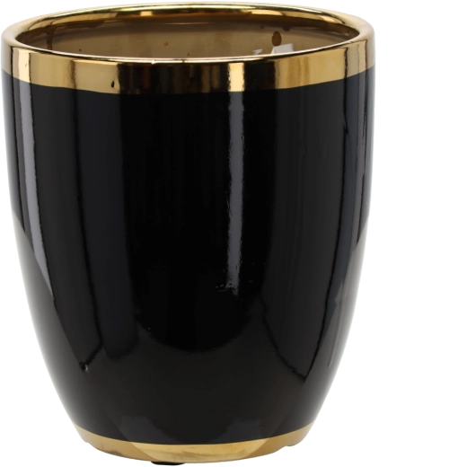 Keramische bloempothoes 20,5 × 20,5 × 23 cm zwart met gouden rand