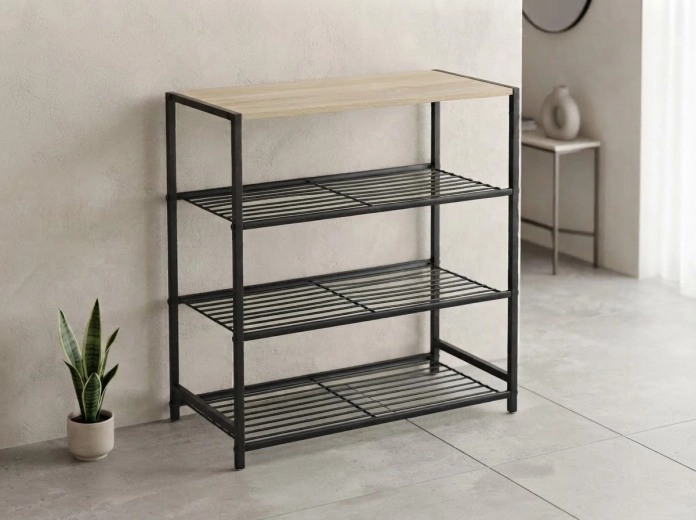 Rek met 4 niveaus 60 × 30 × 63,5 cm, zwart met licht blad