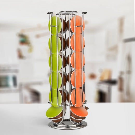 Draaibare metalen houder voor 24 Dolce Gusto-capsules, verchroomd