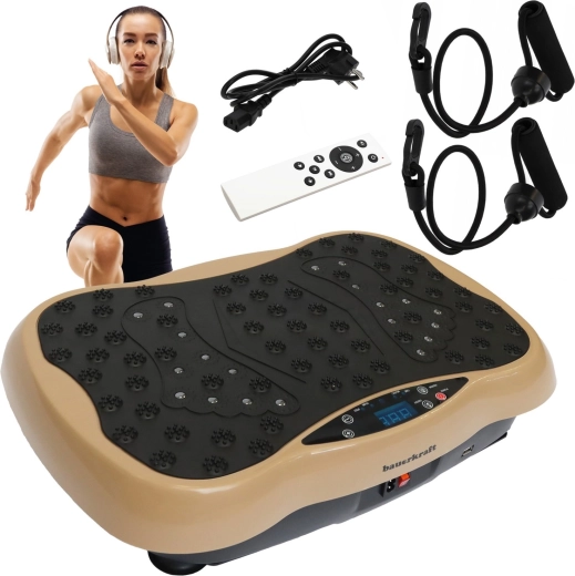 Vibratie-trainingsplatform Bauerkraft met afstandsbediening en Bluetooth-speakers, beige