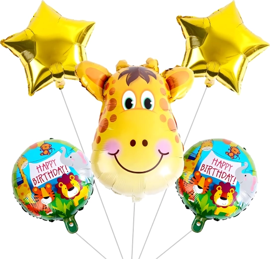 Set verjaardagsballonnen giraffe, dieren, 5 stuks