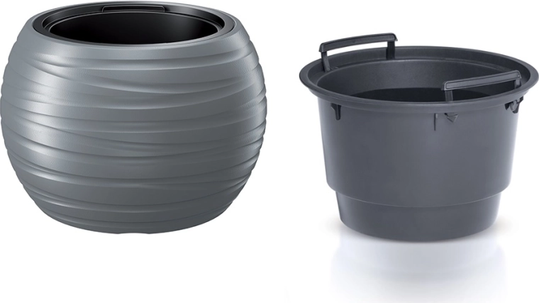 Bloempot Maze rond met inzet 43,6 cm – grijs steen