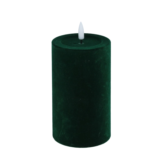 Fluwelen LED-kaars met flakkerende vlam rood/groen 7,5 × 15,5 cm - 1 stuk