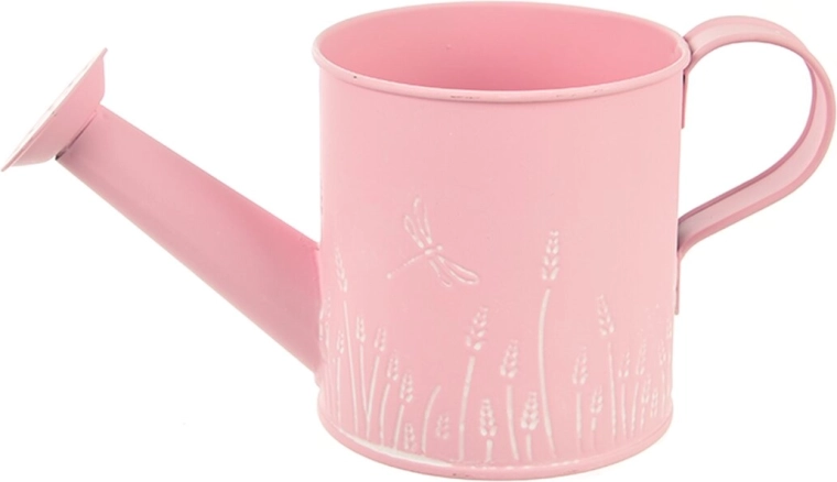 Decoratieve blikken gieter met libelmotief roze 10 × 10 cm