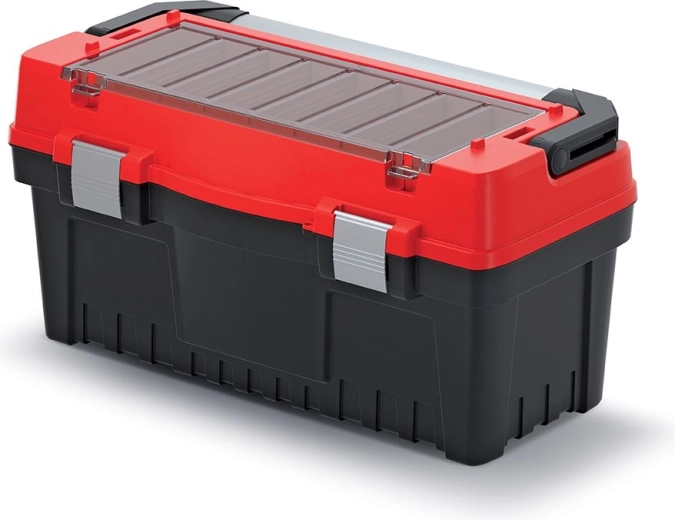 EVO gereedschapskoffer met metalen handgreep en sloten, 59 × 28,8 × 30,8 cm, rood