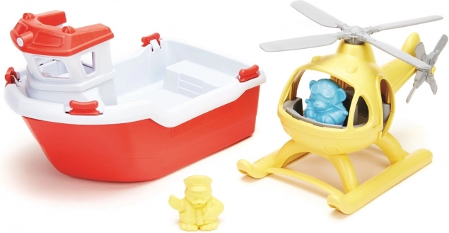 Green Toys reddingsboot met helikopter 2-in-1