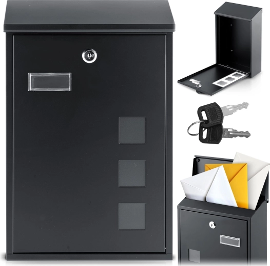 Metalen brievenbus 39,5 × 25,5 × 12 cm zwart met boveninworp