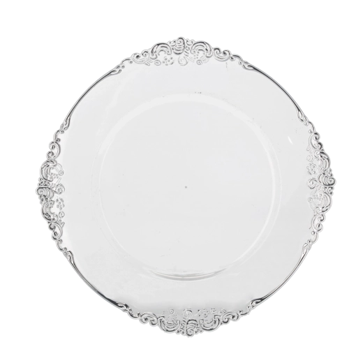 Rond decoratief onderbord 33 cm transparant met zilvereffect - 1 stuk