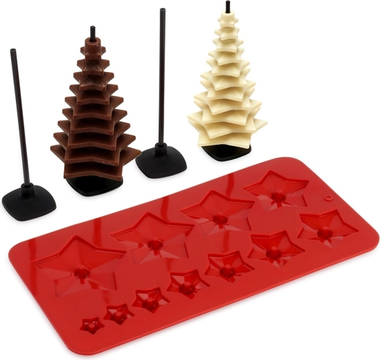 Siliconen chocolademal – kerstboompje, 9-delige set