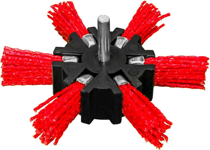 Ronde polijstborstel op schacht 100 mm met nylonvezels 27 mm