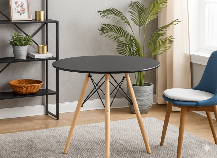 Ronde tafel met houten poten – zwart