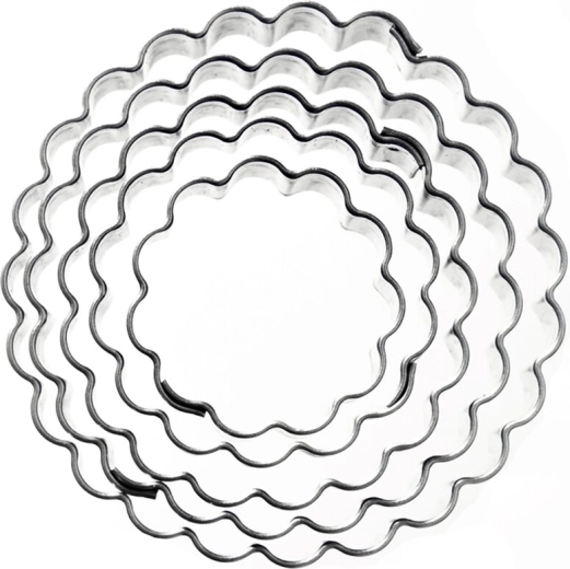 RVS uitsteekvormpjes rondje met kartelrand – set van 5 stuks