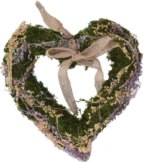Hangend mos-hart in paars 25 × 25 cm