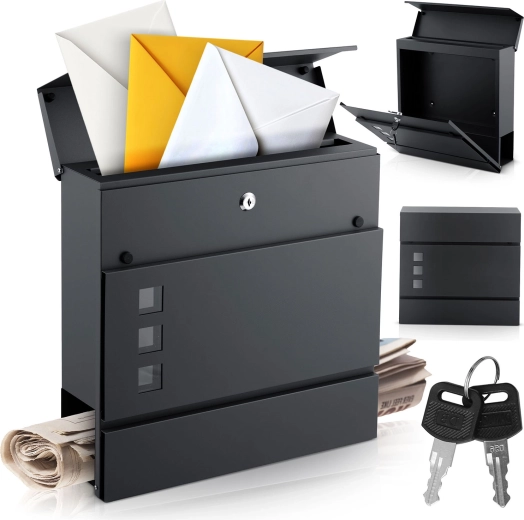 Wandbrievenbus met krantenhouder 37 × 37 × 10,5 cm antraciet