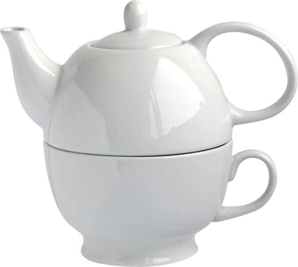 Porseleinen theepot met kop 2-in-1 480 ml, wit