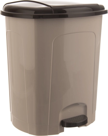 Plastic afvalbak met pedaal 30 l, beige met donker deksel
