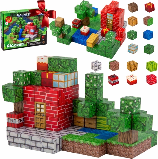 Magnetische bouwstenen met pixelmotief Ricokids - 108 stuks