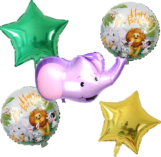 Set verjaardagballonnen olifant – dierenfeest, 5 stuks