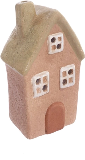 Keramische huisvormige kandelaar beige-groen 18 cm
