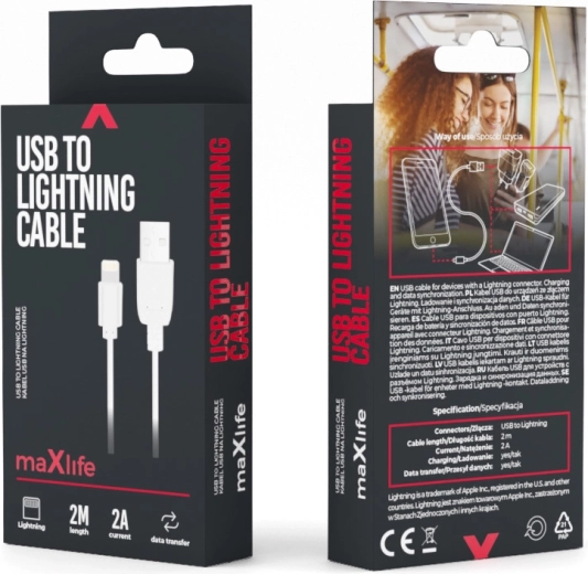 Maxlife USB–Lightning-kabel 2 m wit