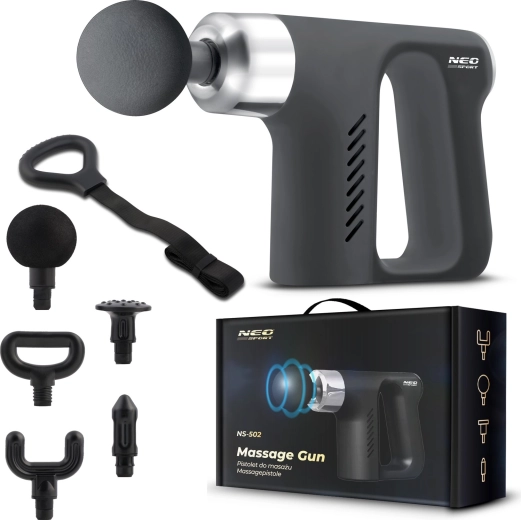 NEO Sport NS-502 massagepistool met 5 opzetstukken en massageband – zwart