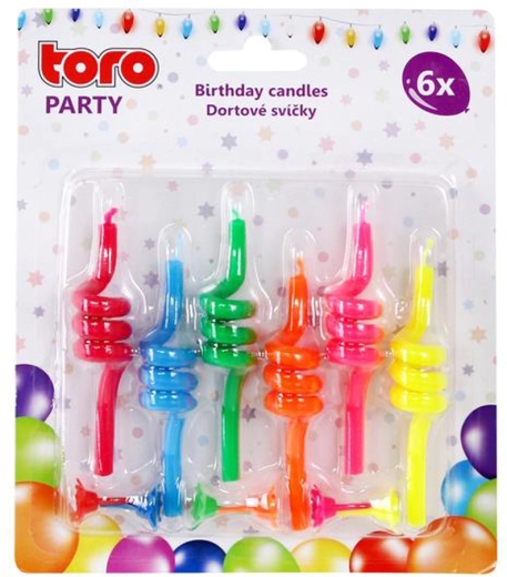 Spiraalvormige taartkaarsen met houder 8,8 cm, 6 stuks