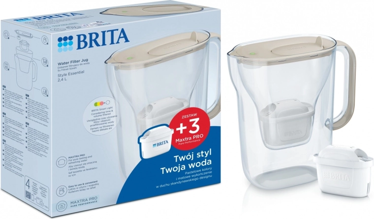 BRITA Style Essential-filterkan 2,4 l met 3 filters, zandkleurig