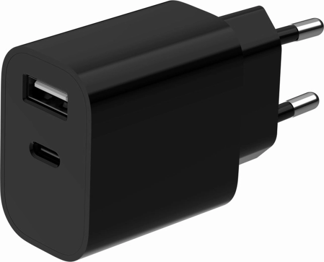 Universele netlader USB met 2 poorten (USB-A + USB-C), 2,4 A, zwart