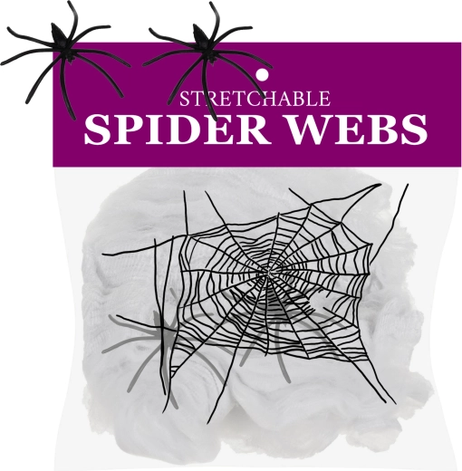 Ruhhy kunstspinnenweb voor Halloween met 2 spinnen wit