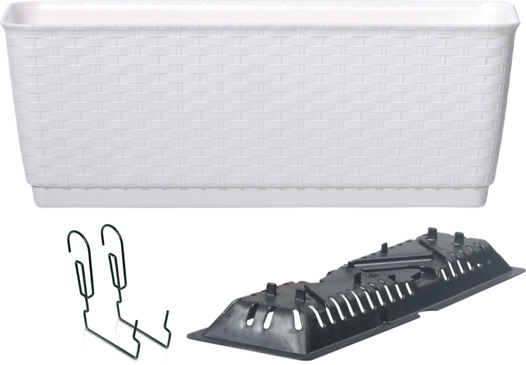 Bloembak met haken RATOLLA 40 cm wit