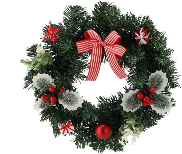 Kerstkrans 30 cm met rode bessen en strik